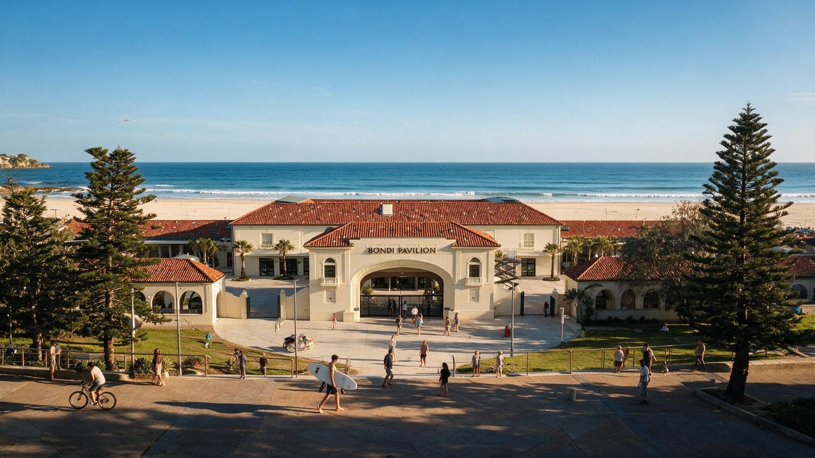 Bondi Pavilion and the beachfront promenade at Bondi Beach