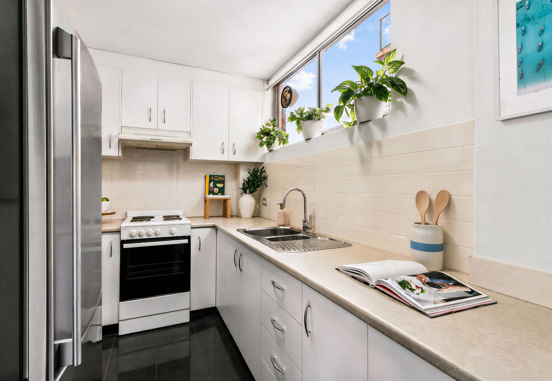 Full kitchen in the North Bondi beach apartment, Sydney