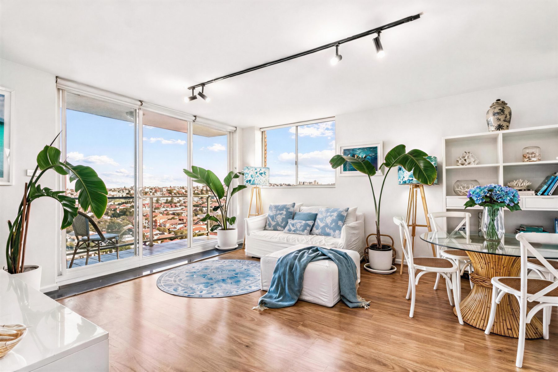 The living and dining room of the North Bondi apartment