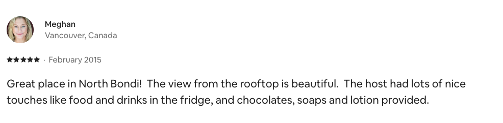 Airbnb review from Meghan, Vancouver, February 2015
